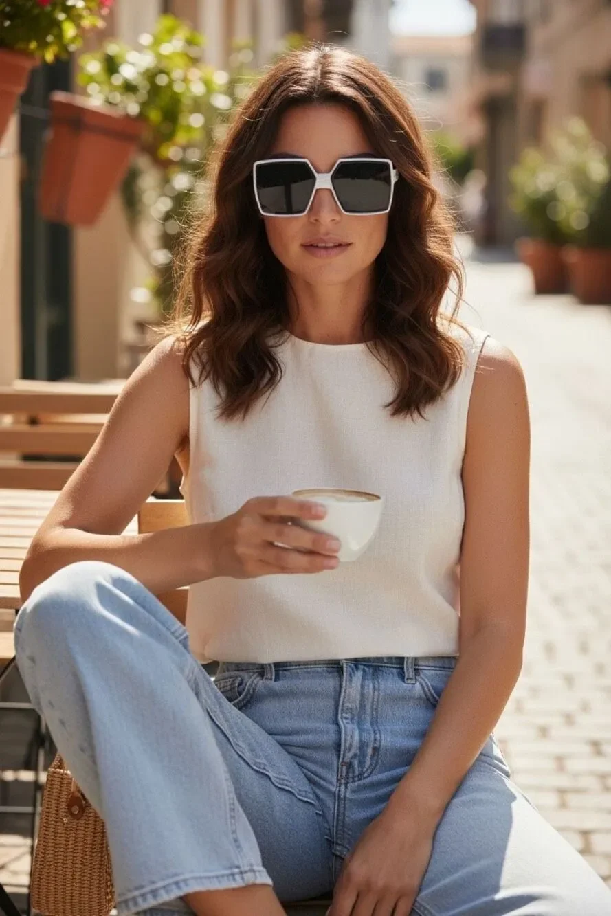 White Retro Mod Square Sunglasses